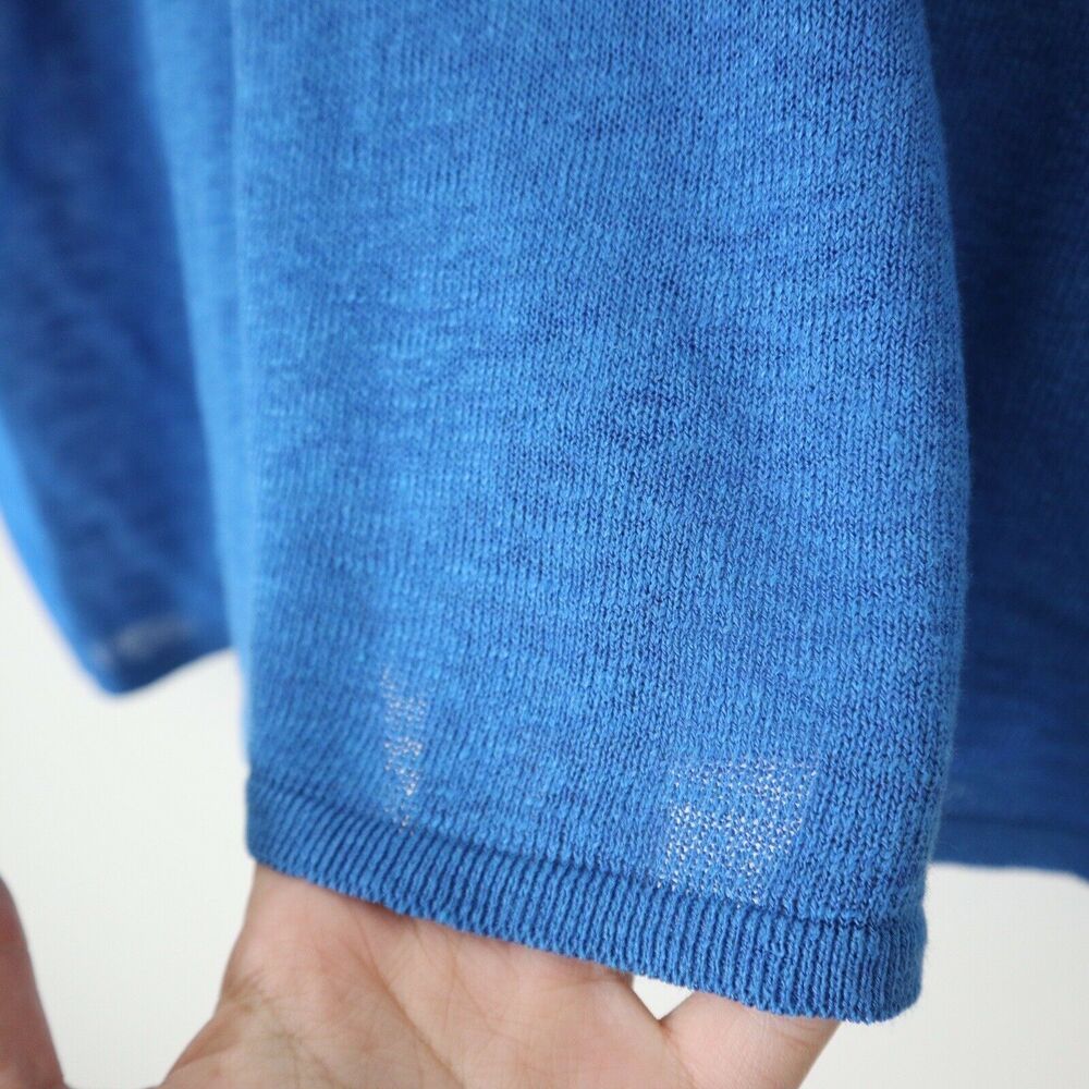 Eileen Fisher Size PS Silk Charmeuse Linen Knit Top Blue V Neck - Picture 6 of 12